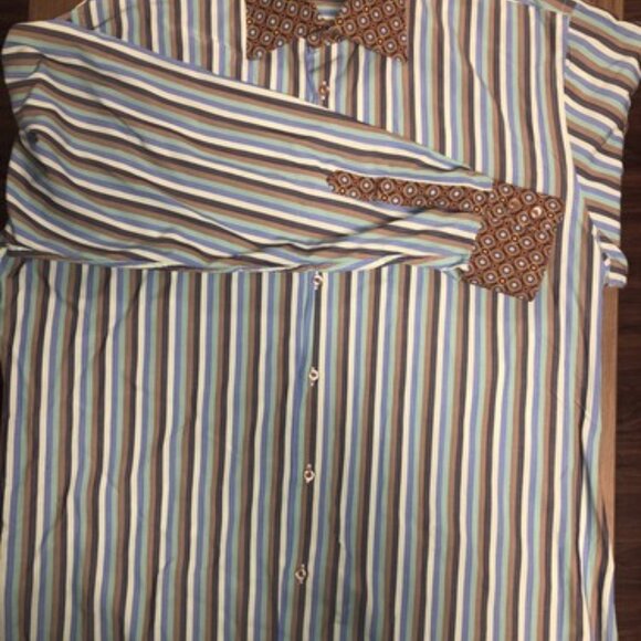 SK2 Men’s Colorful Striped Button Up Shirt Size 4 Cotton Blue Green Large - Picture 6 of 11